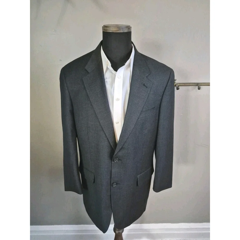 Jones New York Mens 40R Wool Cashmere Sport Coat Gray Plaid 2 Button Blazer USA